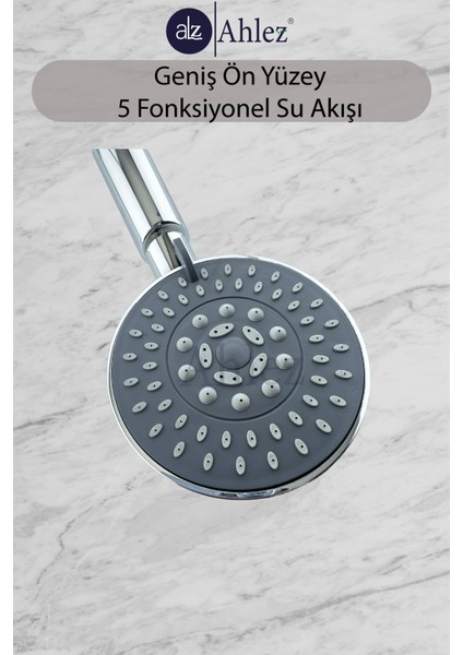 Luna 5 Fonksiyonlu Duş Başlığı + Pvc Duş Hortumu + Mafsal Duş Seti