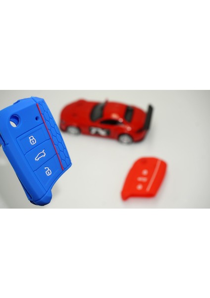 Skoda Octavia Kodiaq Karoq Fabia Silikon Anahtar Kırmızı Mavi Kılıf Seti