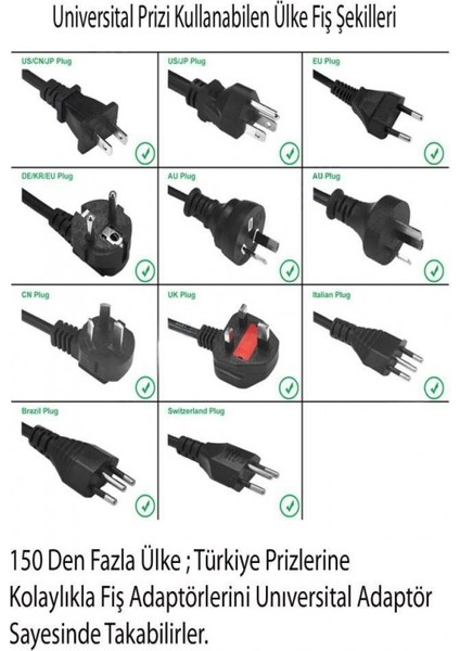 Umut Bilişim Teknolojileri - 1A 2 Usb'li Unıversital Dişi Türk Erkek Fiş Dönüştürücü Adaptör