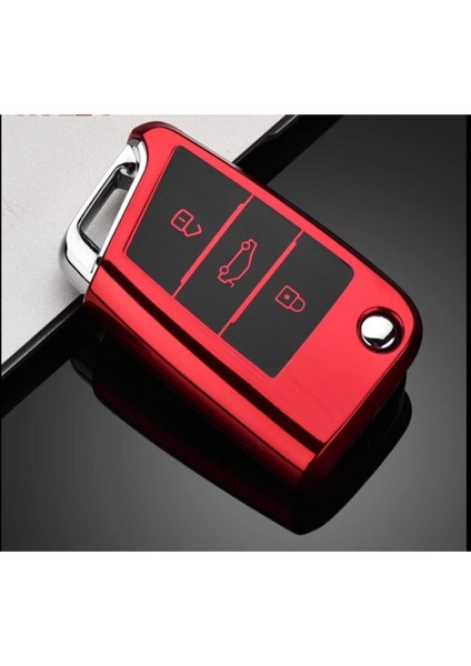 Wolkswagen Polo Uyumlu Parlak Tpu Anahtar Kılıfı "kırmızı"