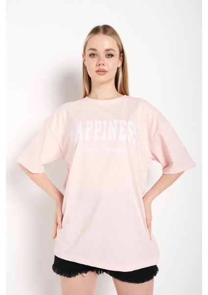 Kadın Happıness Baskılı Oversize Tshirt fiyatları