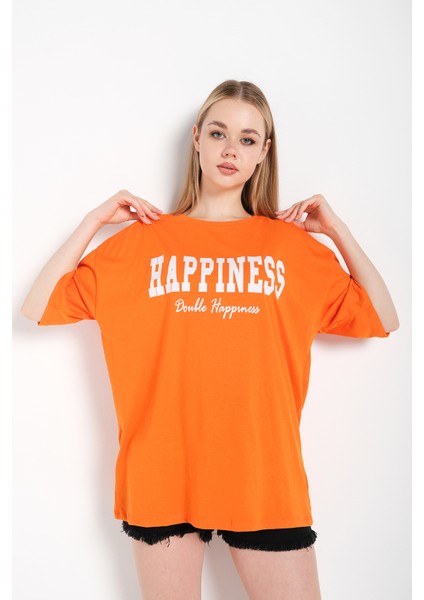 Kadın Happıness Baskılı Oversize Tshirt fiyatları