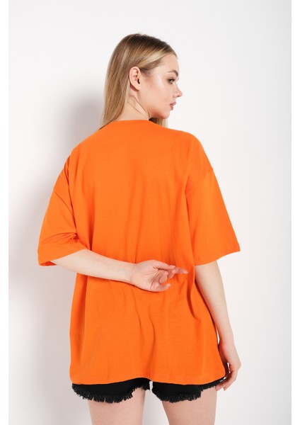 Kadın Happıness Baskılı Oversize Tshirt indirimleri