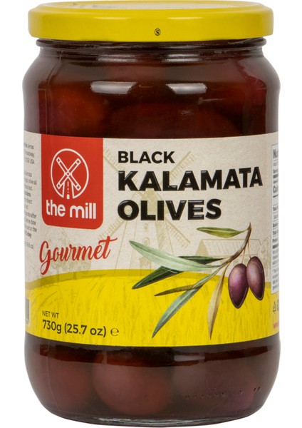 The Mill Gurme Siyah Kalamata Zeytin 730 gr Cam Kavanoz - Çekirdekli - Salamura - Yunanistan Peloponnese'deki Kalamata Bölgesi'nden - Oleik Asitce Zengin - Parlak ve Kırmızımsı Siyah Renk - Pastörize