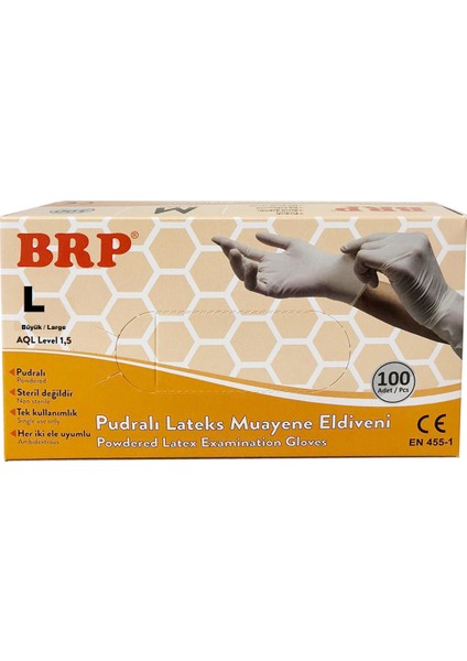 Pudralı Lateks Muayene Eldiven Büyük Large 1 Kutu 100 Adet L