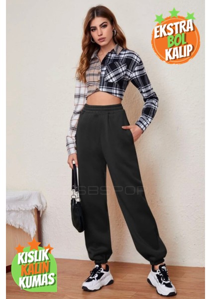Kalın Şardonlu Kışlık Salaş Oversize Eşofman Altı Jogger 3 Iplik fırsatları