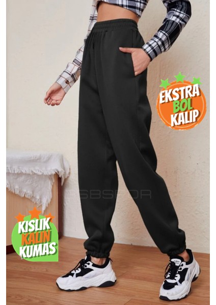 Kalın Şardonlu Kışlık Salaş Oversize Eşofman Altı Jogger 3 Iplik