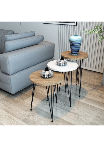 3'lü Zigon Sehpa Yuvarlak Model Zigon Sehpa Metal Tel Ayak
