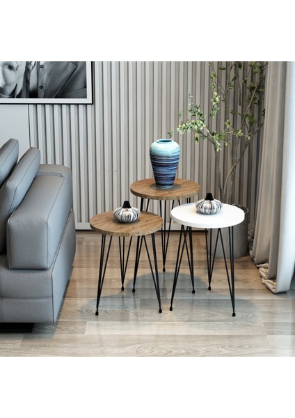 3'lü Zigon Sehpa Yuvarlak Model Zigon Sehpa Metal Tel Ayak