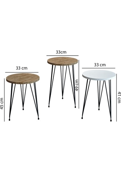 3'lü Zigon Sehpa Yuvarlak Model Zigon Sehpa Metal Tel Ayak