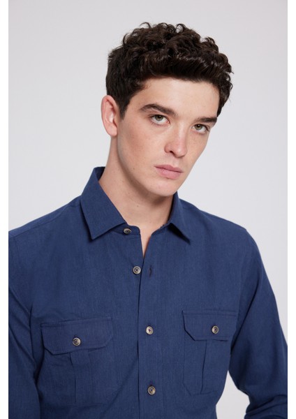 Slim Fit Indigo Armürlü Gömlek 9HC02PH04326M fiyatları