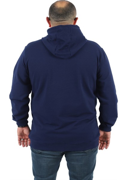 Mocgrande Büyük Beden Basic Mevsimlik Fermuarlı Kapüşonlu Sweat 22751 Indıgo modelleri