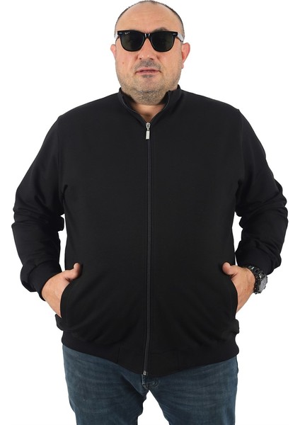 Mocgrande Büyük Beden Basic Mevsimlik Fermuarlı Sweatshirt 22750 Siyah