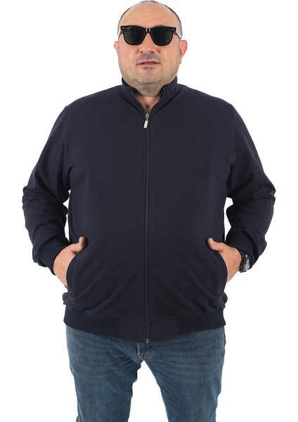 Mocgrande Büyük Beden Basic Mevsimlik Fermuarlı Sweatshirt 22750 Lacivert