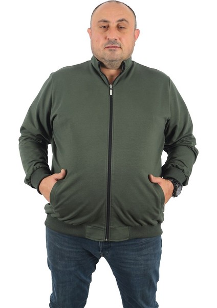 Mocgrande Büyük Beden Basic Mevsimlik Fermuarlı Sweatshirt 22750 Hakı
