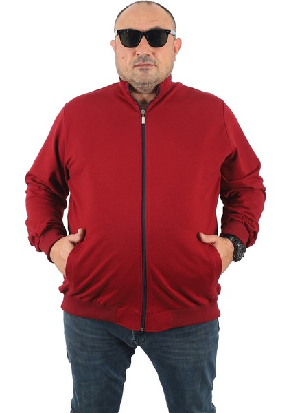 Mocgrande Büyük Beden Basic Mevsimlik Fermuarlı Sweatshirt 22750 Bordo