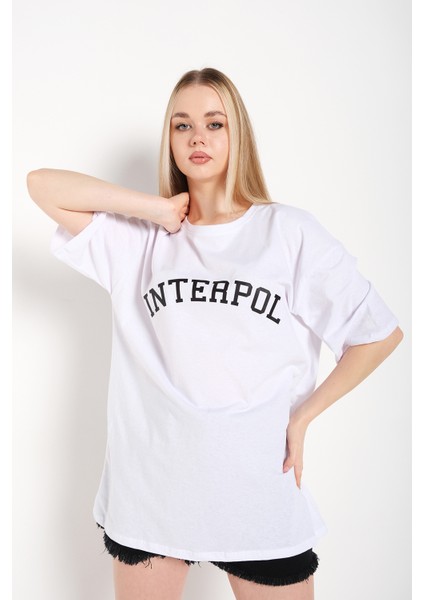 Interpol Baskılı Oversize Kadın T-Shirt