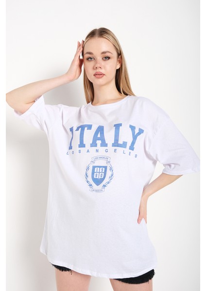 Kadın Oversize Italy Baskılı T-Shirt