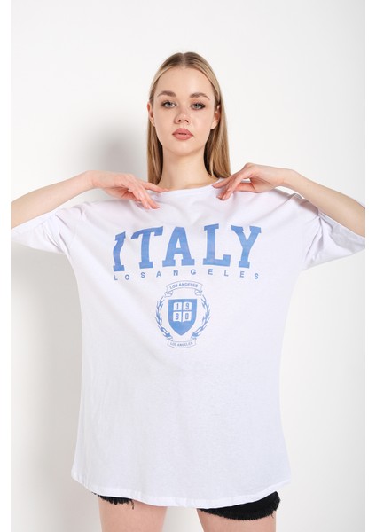 Kadın Oversize Italy Baskılı T-Shirt