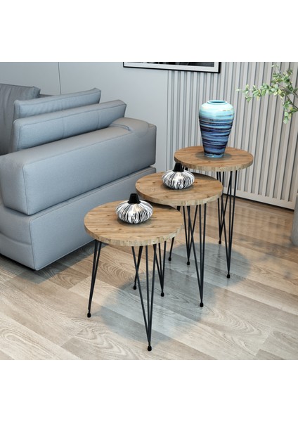 3'lü Zigon Sehpa Yuvarlak Model Zigon Sehpa Metal Tel Ayak