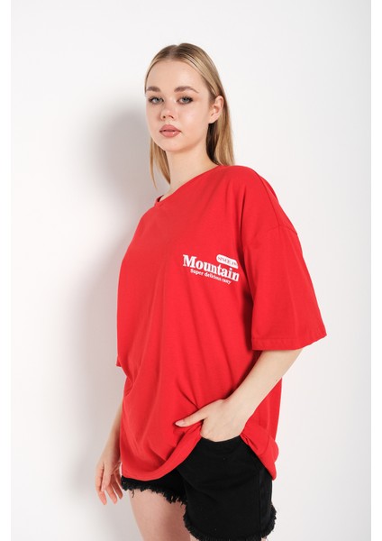 Kadın Oversize T-Shirt Mountain Baskılı Tshirt