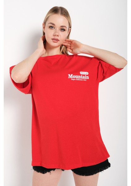 Kadın Oversize T-Shirt Mountain Baskılı Tshirt