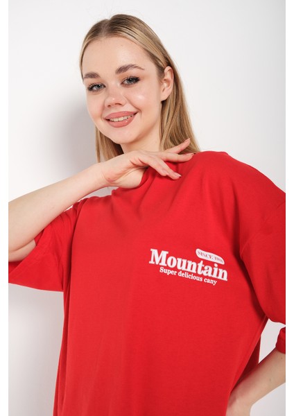 Kadın Oversize T-Shirt Mountain Baskılı Tshirt