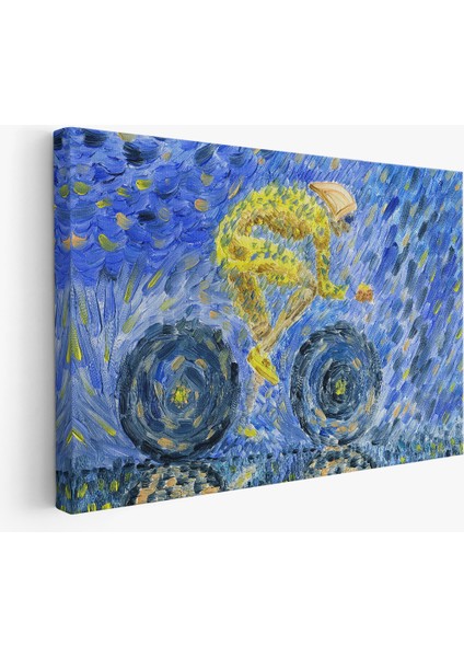 Yağmurda Süren Bisikletçi Yağlıboya Görünüm Dekoratif Kanvas Duvar Tablosu fiyatları