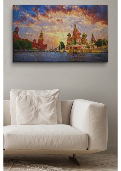 Kızıl Meydan'da Moskova Kremlin ve Aziz Vasil Katedrali Kanvas Tablosu