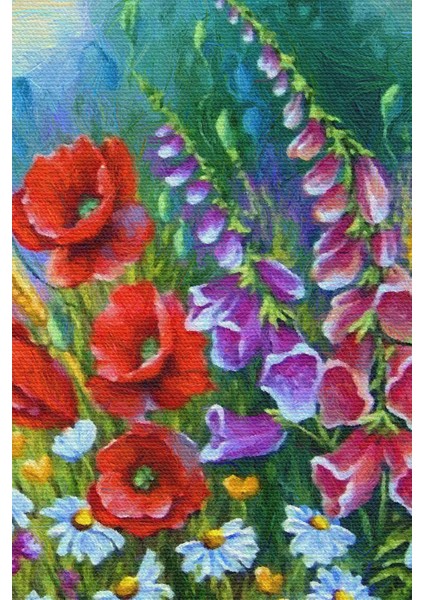 Renkli Çiçekler Yağlıboya Görünüm Dekoratif Kanvas Duvar Tablosu modelleri