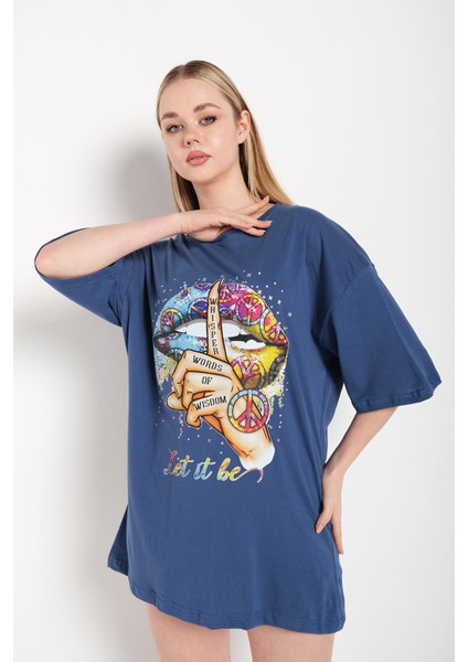 Kadın Let It Be Baskılı Oversize T-Shirt