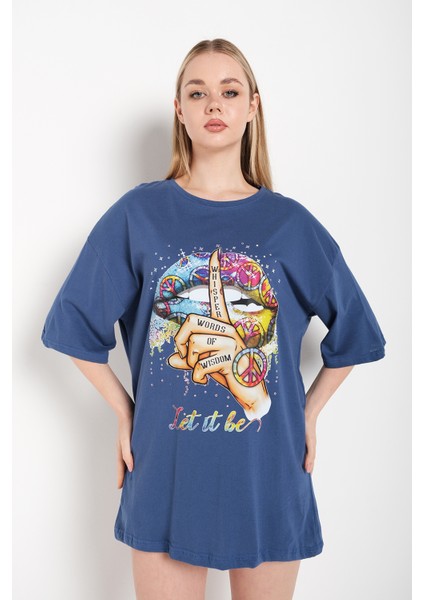 Kadın Let It Be Baskılı Oversize T-Shirt