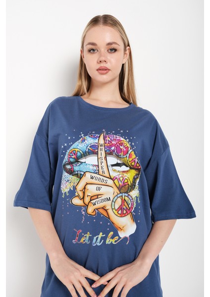 Kadın Let It Be Baskılı Oversize T-Shirt