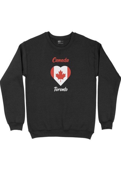 Toronto Canada Bayraklı Kalpli Siyah Sweatshirt