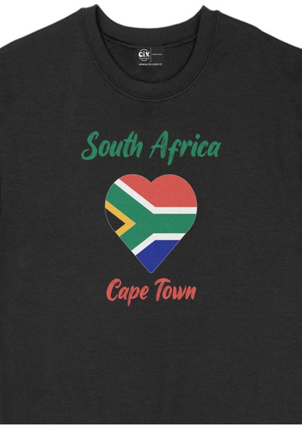 Cape Town Güney Afrika Bayraklı Kalpli Siyah Sweatshirt fiyatları