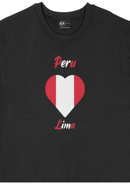 Lima Peru Bayraklı Kalpli Siyah Sweatshirt fiyatları