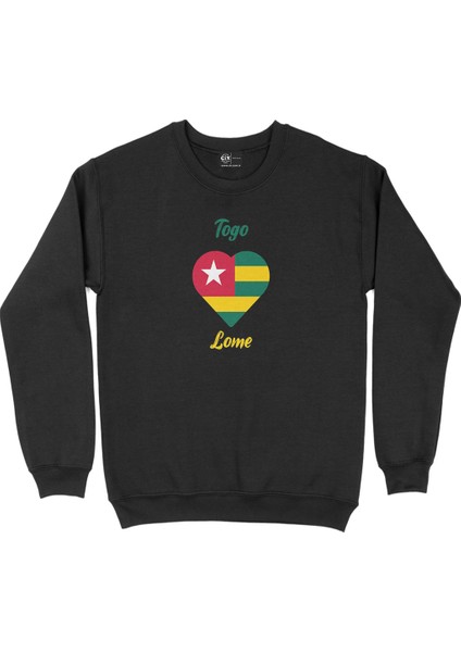 Lome Togo Bayraklı Kalpli Siyah Sweatshirt