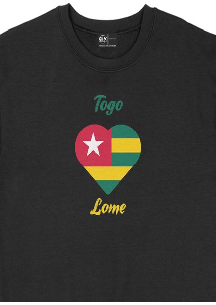 Lome Togo Bayraklı Kalpli Siyah Sweatshirt fiyatları