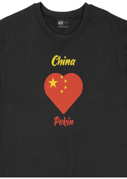 Pekin Çin Bayraklı Kalpli Siyah Sweatshirt fiyatları