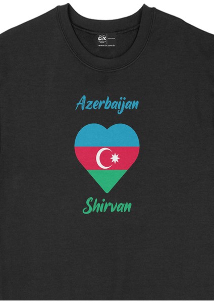 Şirvan Azerbaycan Bayraklı Kalpli Siyah Sweatshirt