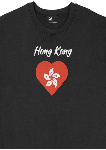 Hong Kong Bayraklı Kalpli Siyah Sweatshirt fiyatları