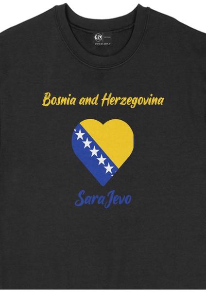 Saraybosna Bosna Hersek Bayraklı Kalpli Siyah Sweatshirt fiyatları