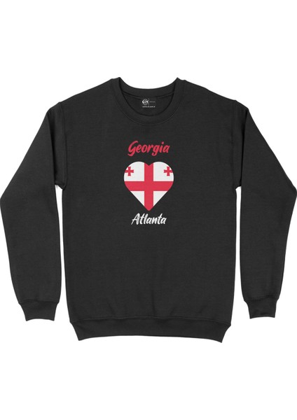 Atlanta Gürcistan Bayraklı Kalpli Siyah Sweatshirt