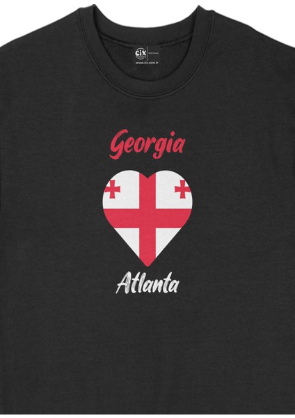 Atlanta Gürcistan Bayraklı Kalpli Siyah Sweatshirt