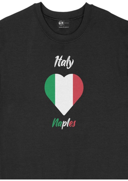 Napoli Italya Bayraklı Kalpli Siyah Sweatshirt fiyatları