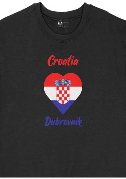 Dubrovnik Hırvatistan Bayraklı Kalpli Siyah Sweatshirt fiyatları