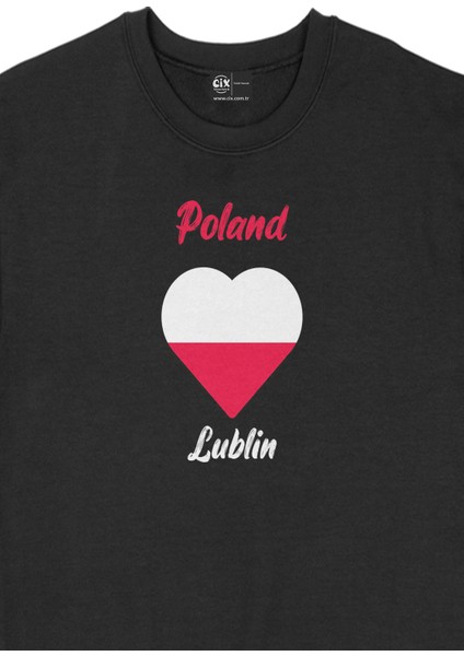 Lublin Polonya Bayraklı Kalpli Siyah Sweatshirt fiyatları
