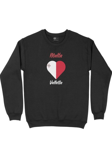 Valletta Malta Bayraklı Kalpli Siyah Sweatshirt