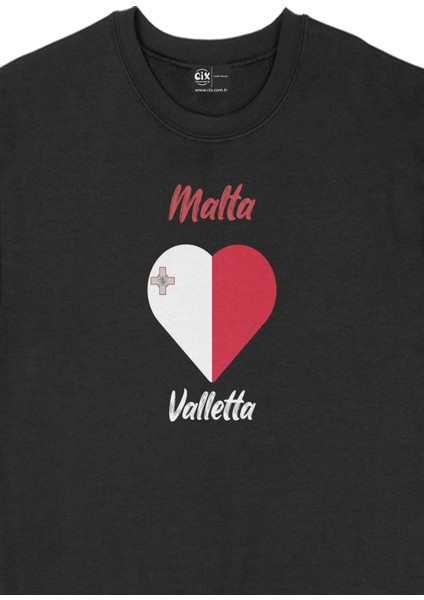 Valletta Malta Bayraklı Kalpli Siyah Sweatshirt fiyatları