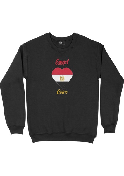 Kahire Mısır Bayraklı Kalpli Siyah Sweatshirt